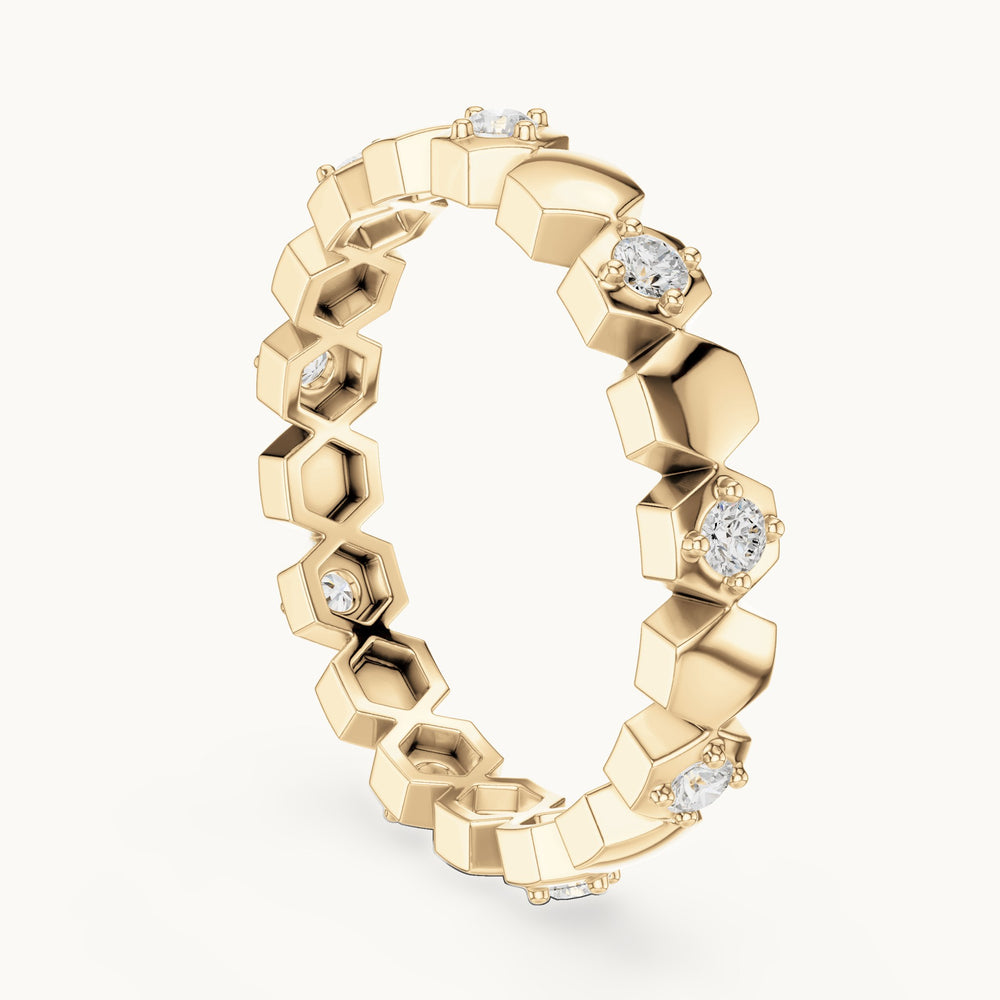 Round lab-grown diamond station full eternity band in yellow gold, 0.315 CT TW, view 1