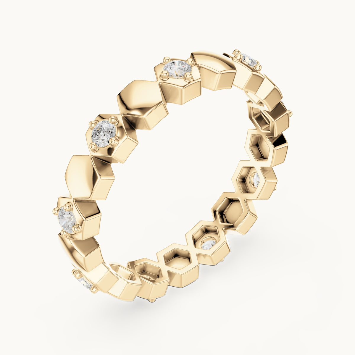 Round lab-grown diamond station full eternity band in yellow gold, 0.315 CT TW, view 2