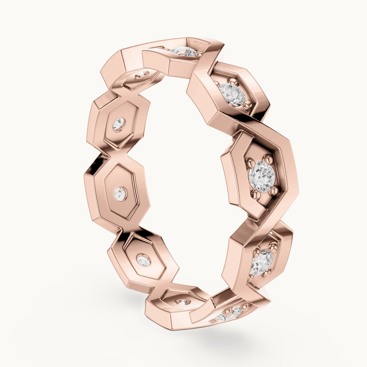 Round lab-grown diamond geometric full eternity band in rose gold, 0.35 CT TW, view 1