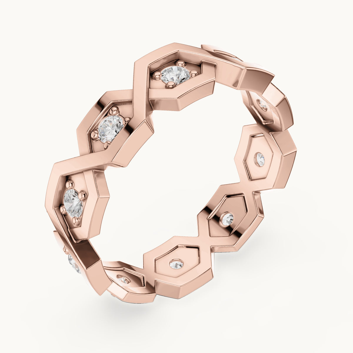 Round lab-grown diamond geometric full eternity band in rose gold, 0.35 CT TW, view 2