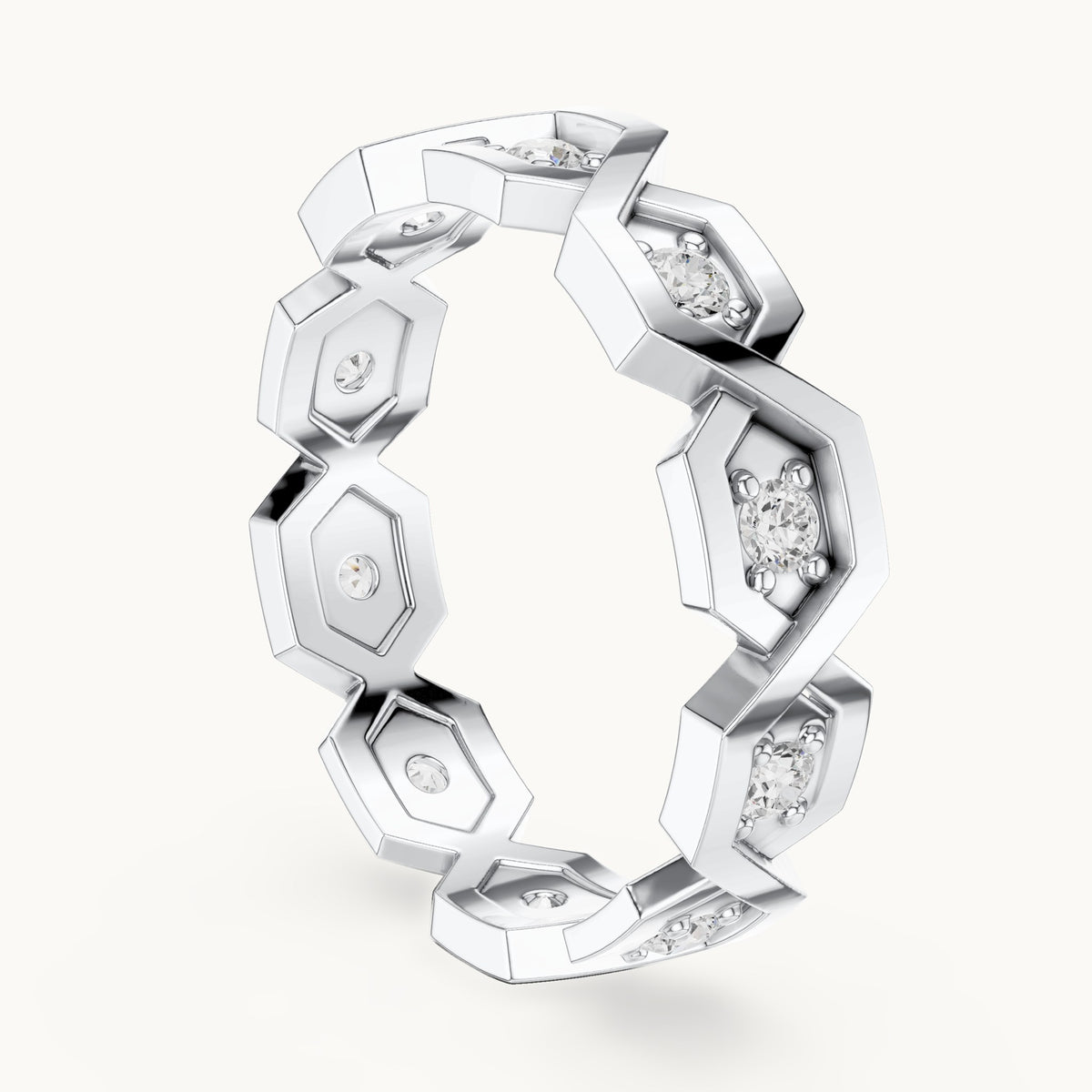 Round lab-grown diamond geometric full eternity band in white gold, 0.35 CT TW, view 1