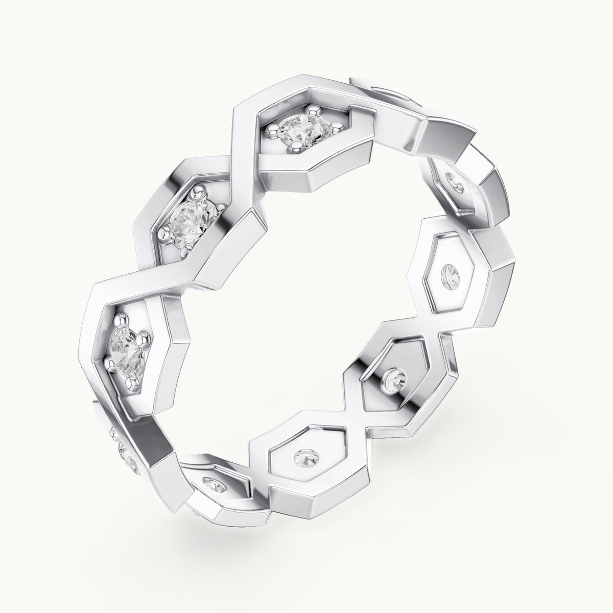 Round lab-grown diamond geometric full eternity band in white gold, 0.35 CT TW, view 2