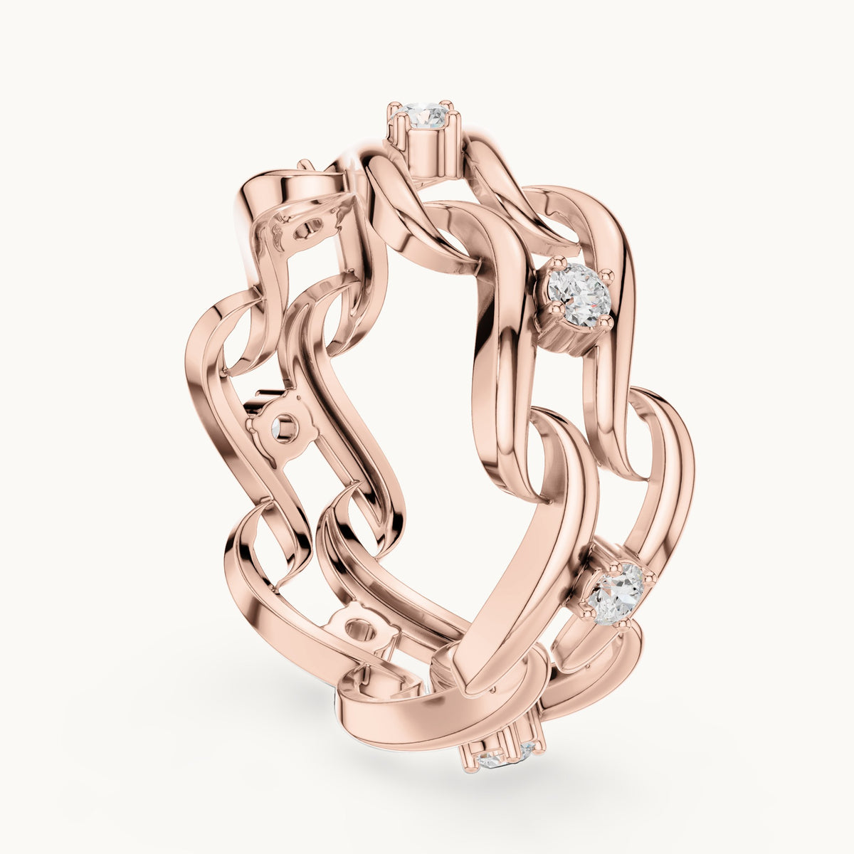 Round lab-grown diamond chain link eternity ring in rose gold, 0.245 CT TW, view 1