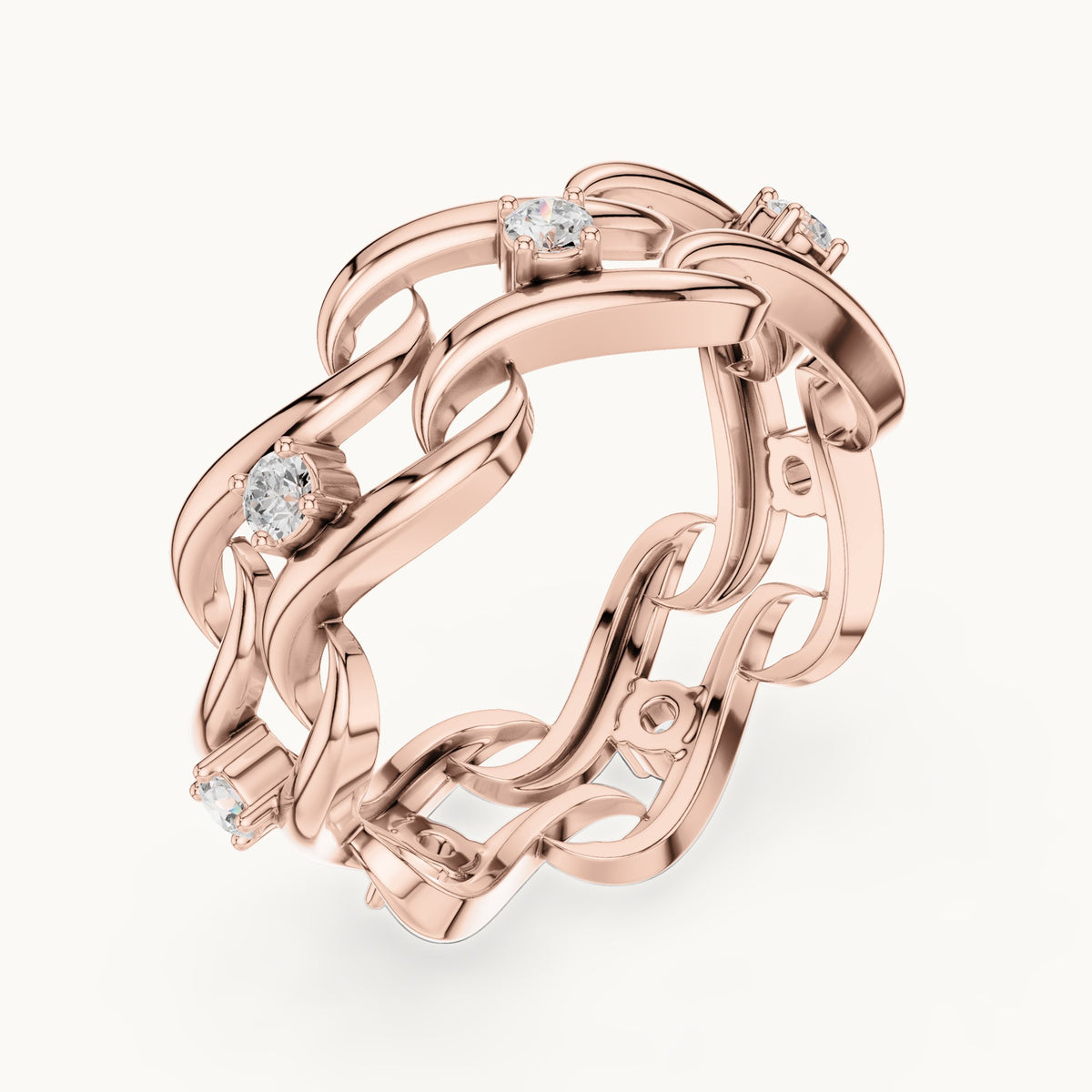Round lab-grown diamond chain link eternity ring in rose gold, 0.245 CT TW, view 2
