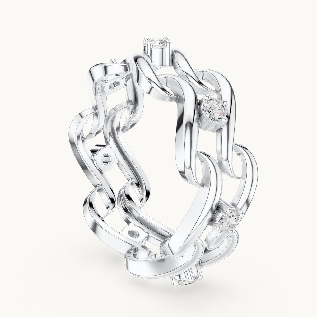 Round lab-grown diamond chain link eternity ring in white gold, 0.245 CT TW, view 1