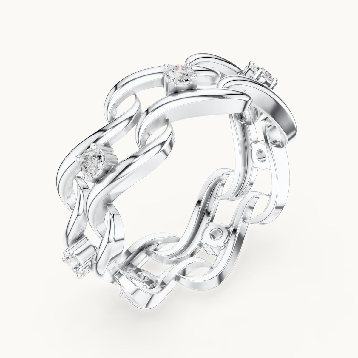 Round lab-grown diamond chain link eternity ring in white gold, 0.245 CT TW, view 2