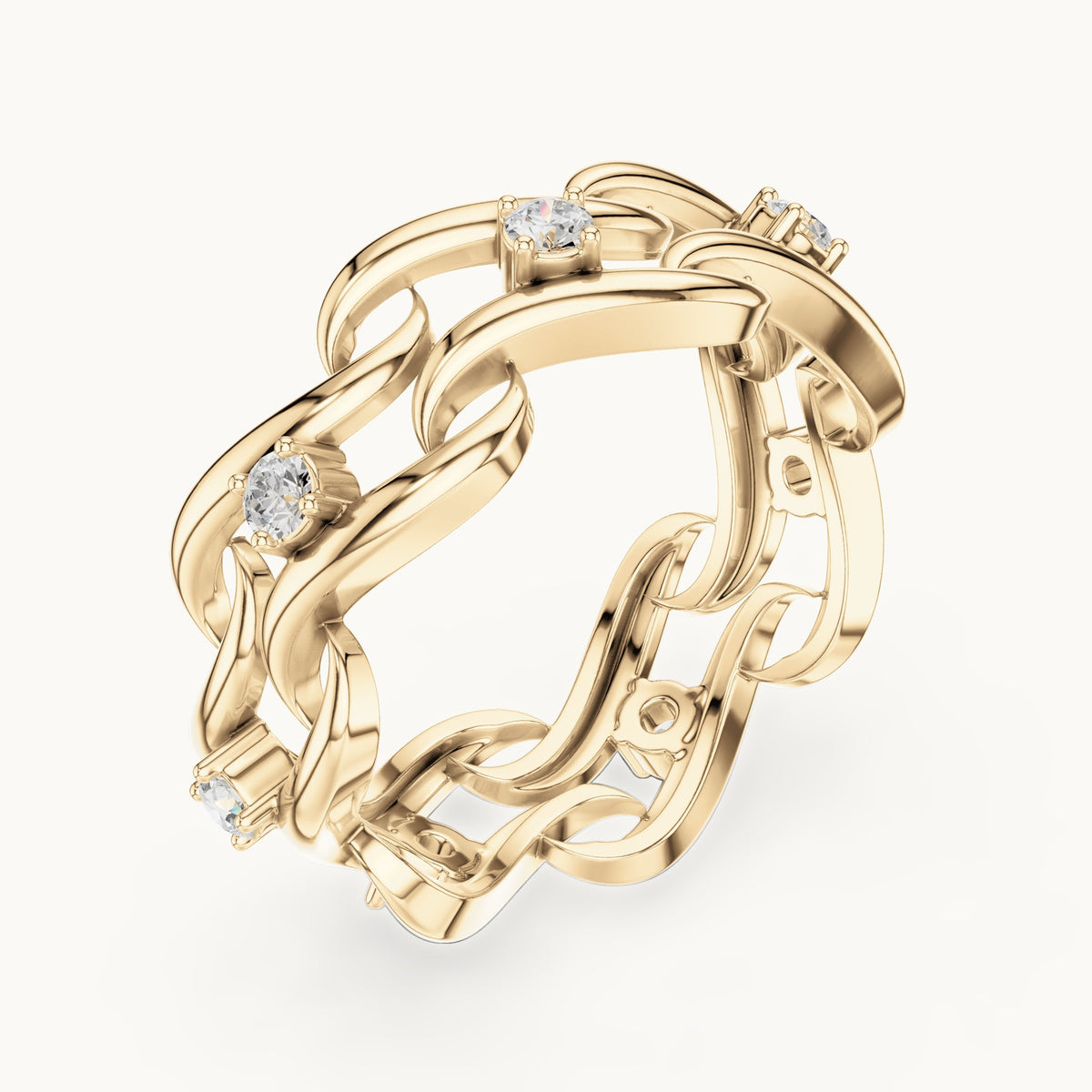 Round lab-grown diamond chain link eternity ring in yellow gold, 0.245 CT TW, view 2