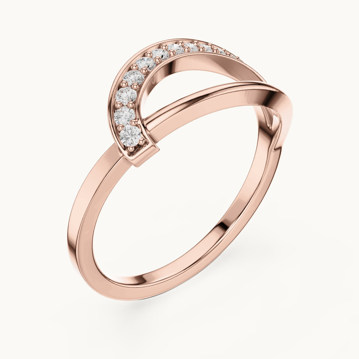 Round lab-grown diamond pavé wave split band ring in rose gold, 0.10 CT TW, view 2