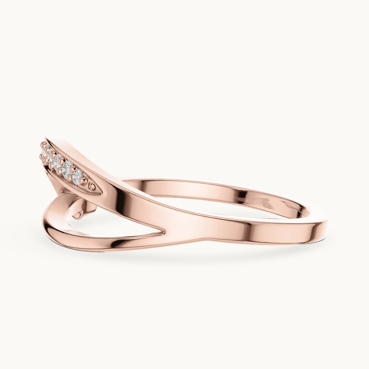 Round lab-grown diamond pavé wave split band ring in rose gold, 0.10 CT TW, view 3