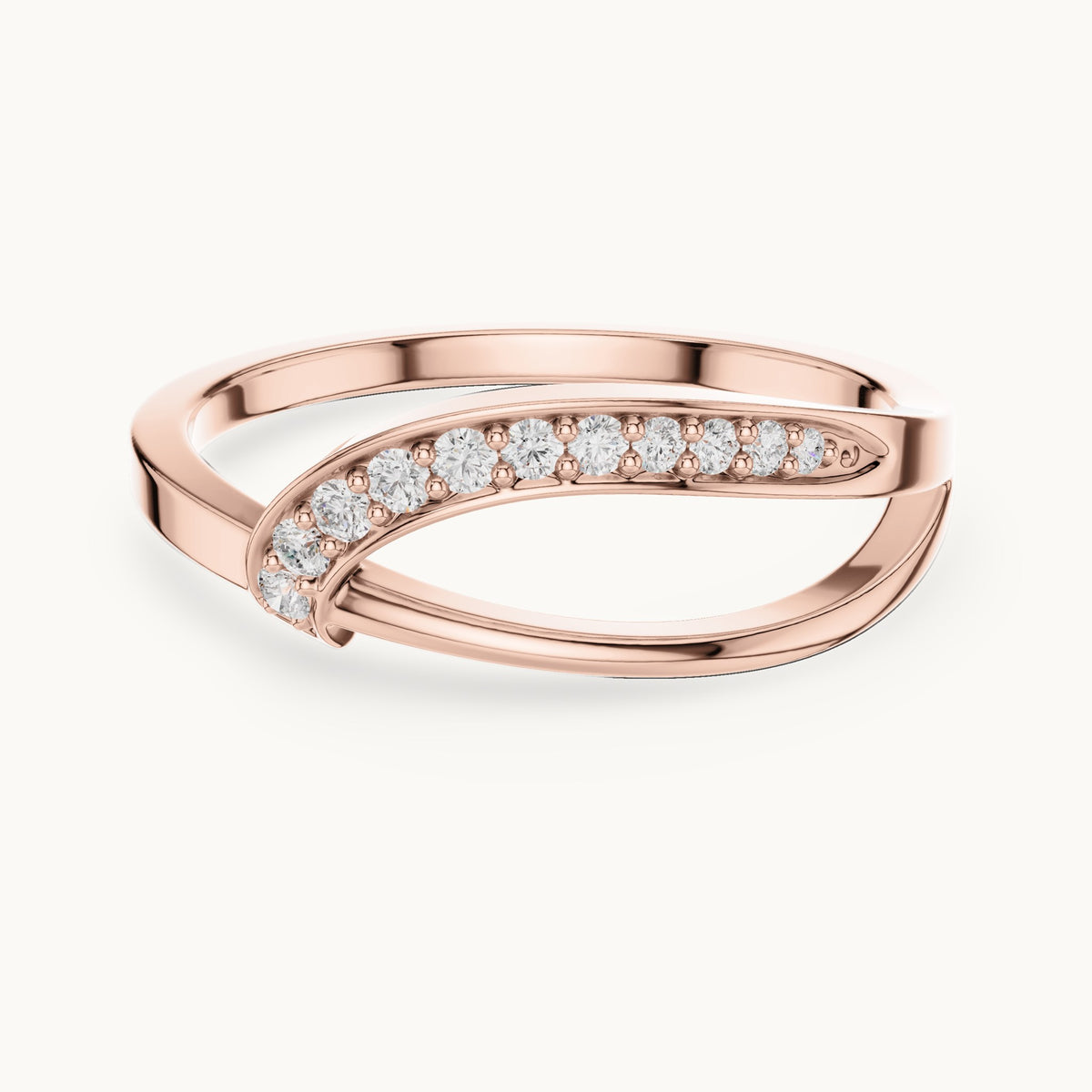 Round lab-grown diamond pavé wave split band ring in rose gold, 0.10 CT TW, view 4