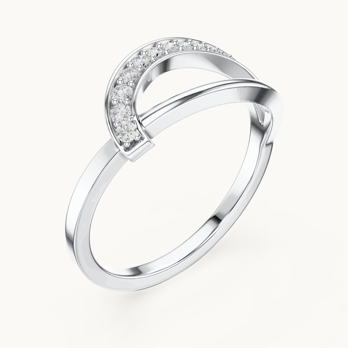 Round lab-grown diamond pavé wave split band ring in white gold, 0.10 CT TW, view 2