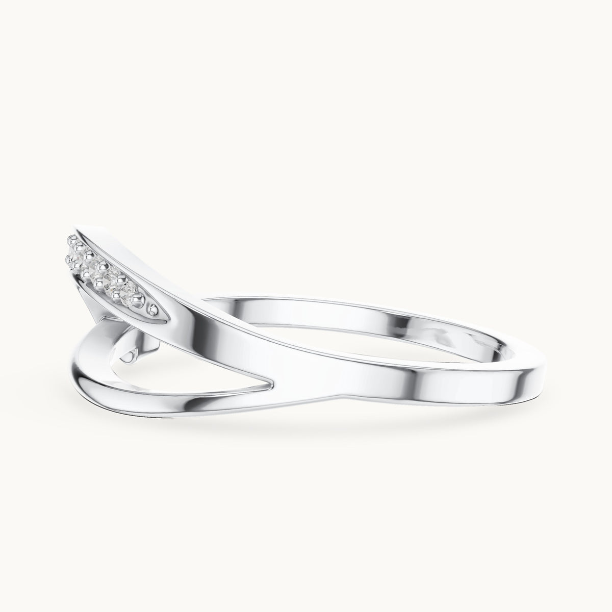 Round lab-grown diamond pavé wave split band ring in white gold, 0.10 CT TW, view 3