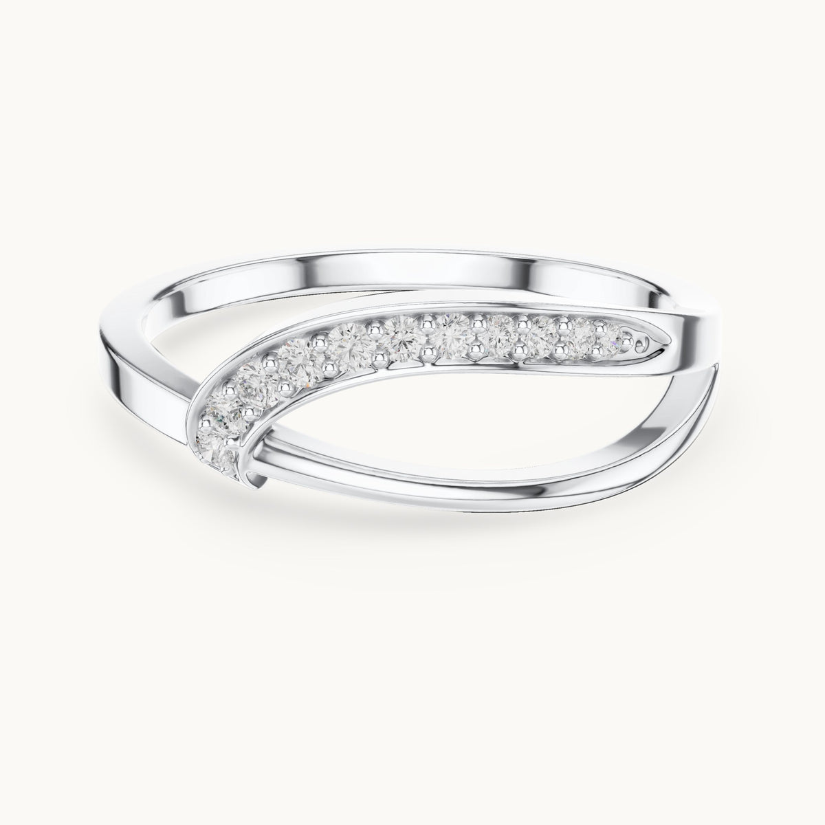 Round lab-grown diamond pavé wave split band ring in white gold, 0.10 CT TW, view 4