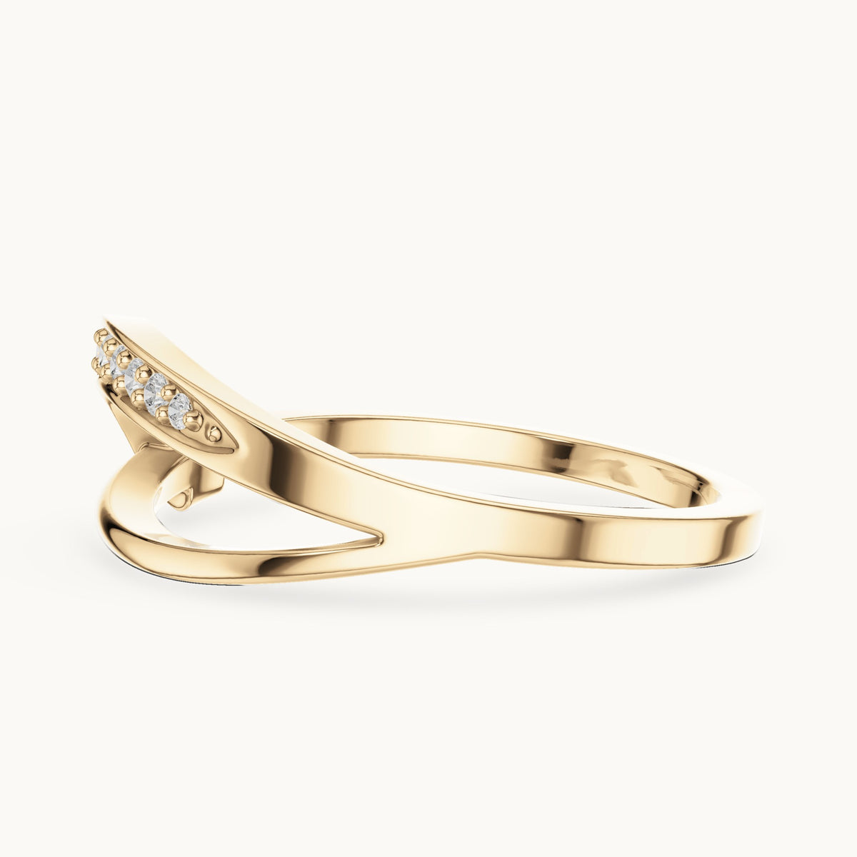 Round lab-grown diamond pavé wave split band ring in yellow gold, 0.10 CT TW, view 3