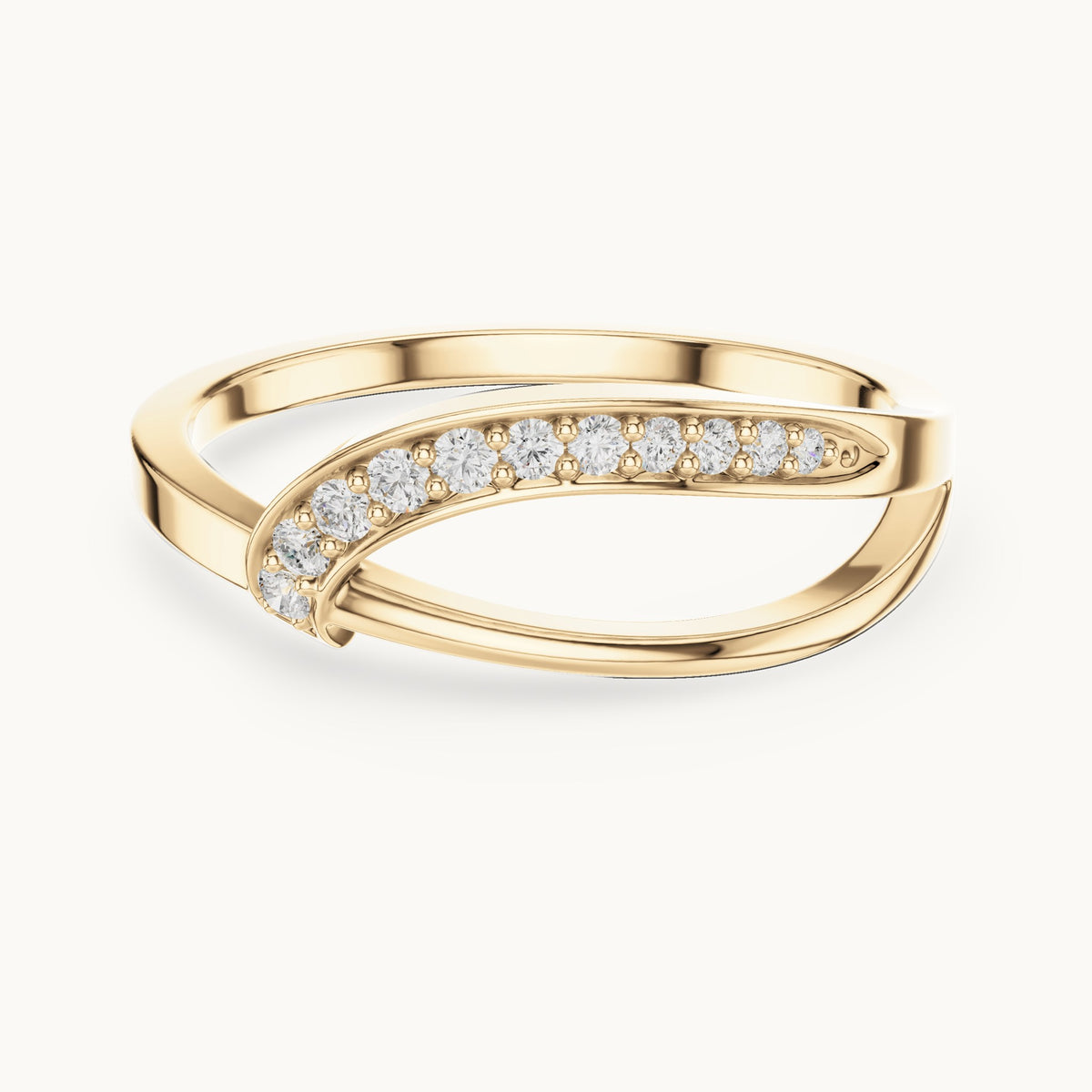 Round lab-grown diamond pavé wave split band ring in yellow gold, 0.10 CT TW, view 4