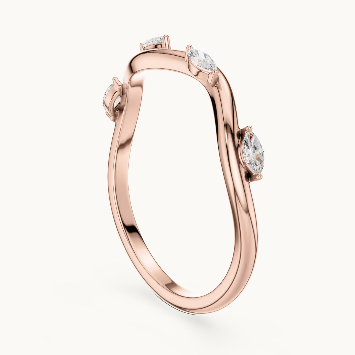 Marquise lab-grown diamond twist stacking ring in rose gold, 0.10 CT TW, view 1
