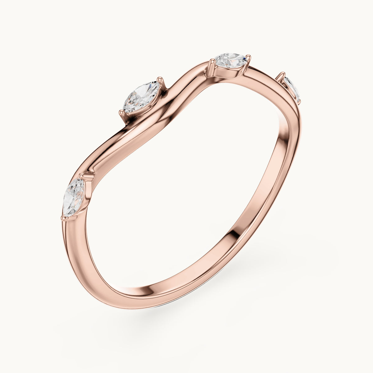 Marquise lab-grown diamond twist stacking ring in rose gold, 0.10 CT TW, view 2