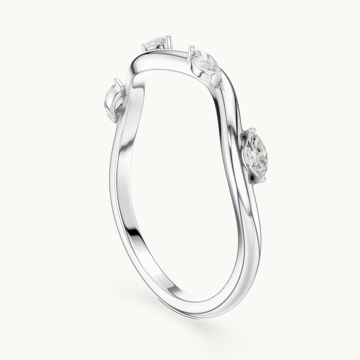 Marquise lab-grown diamond twist stacking ring in white gold, 0.10 CT TW, view 1