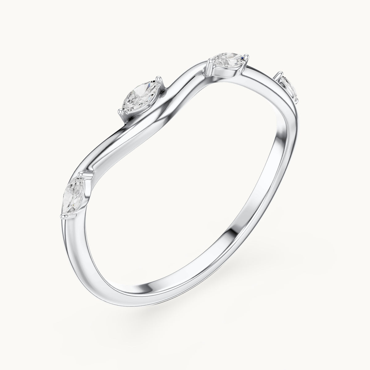 Marquise lab-grown diamond twist stacking ring in white gold, 0.10 CT TW, view 2