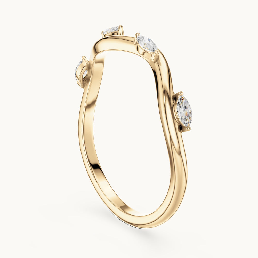 Marquise lab-grown diamond twist stacking ring in yellow gold, 0.10 CT TW, view 1