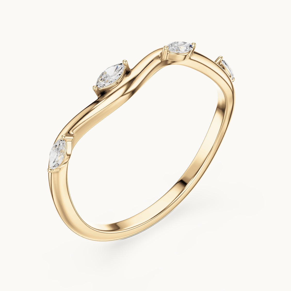 Marquise lab-grown diamond twist stacking ring in yellow gold, 0.10 CT TW, view 2