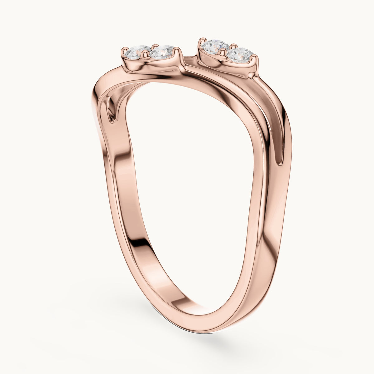 Round lab-grown diamond twin leaf split shank ring in rose gold, 0.14 CT TW, view 1