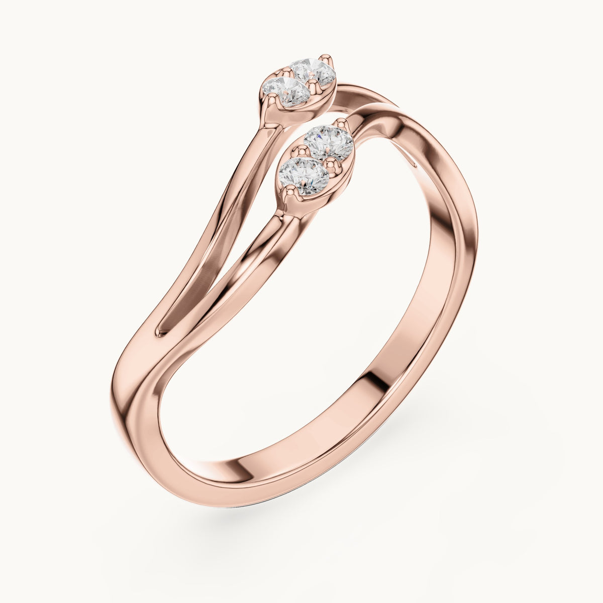 Round lab-grown diamond twin leaf split shank ring in rose gold, 0.14 CT TW, view 2