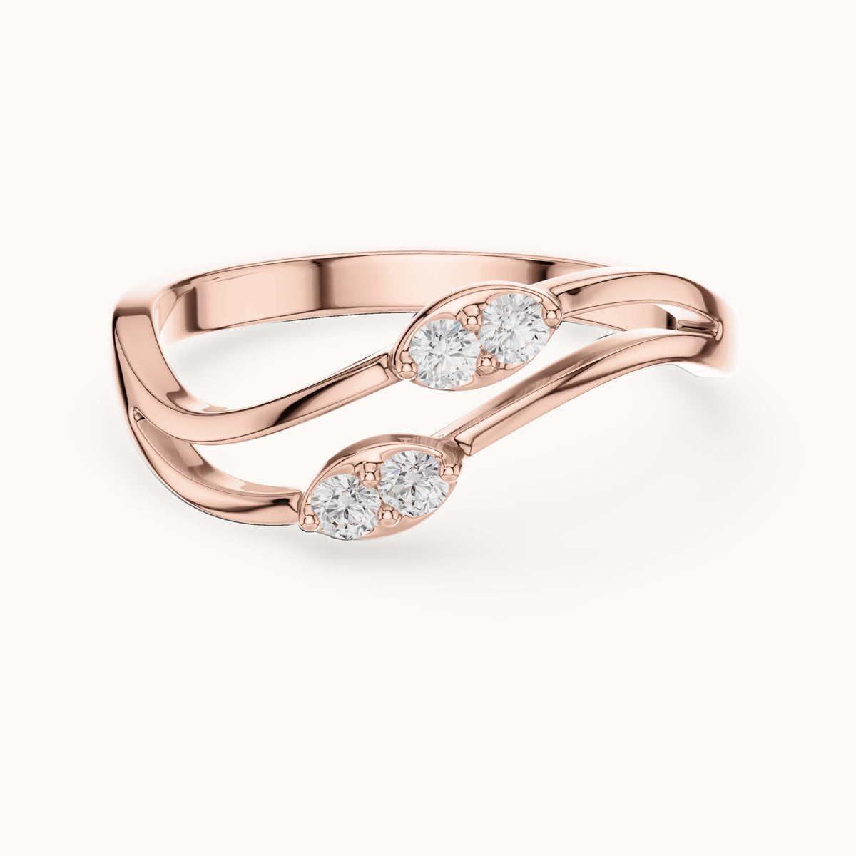 Round lab-grown diamond twin leaf split shank ring in rose gold, 0.14 CT TW, view 4