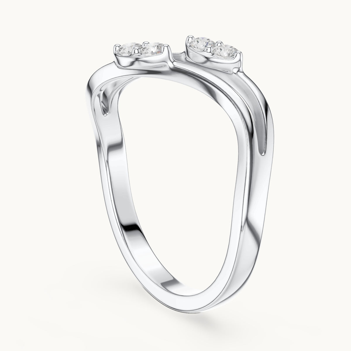 Round lab-grown diamond twin leaf split shank ring in white gold, 0.14 CT TW, view 1