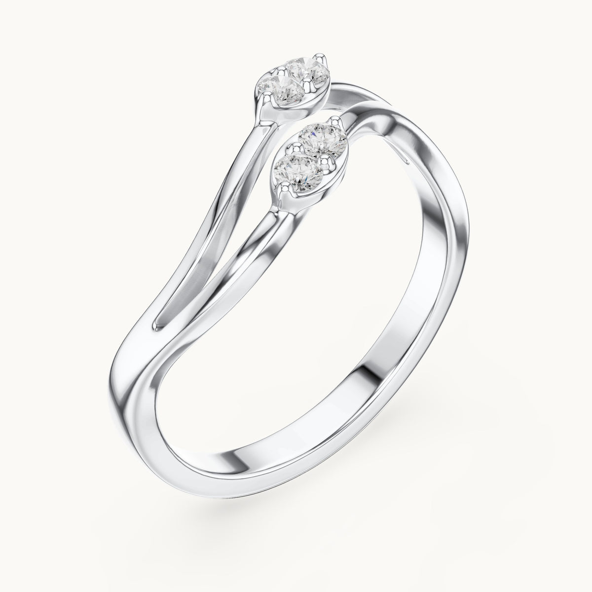 Round lab-grown diamond twin leaf split shank ring in white gold, 0.14 CT TW, view 2