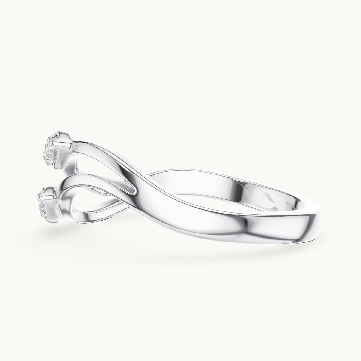 Round lab-grown diamond twin leaf split shank ring in white gold, 0.14 CT TW, view 3