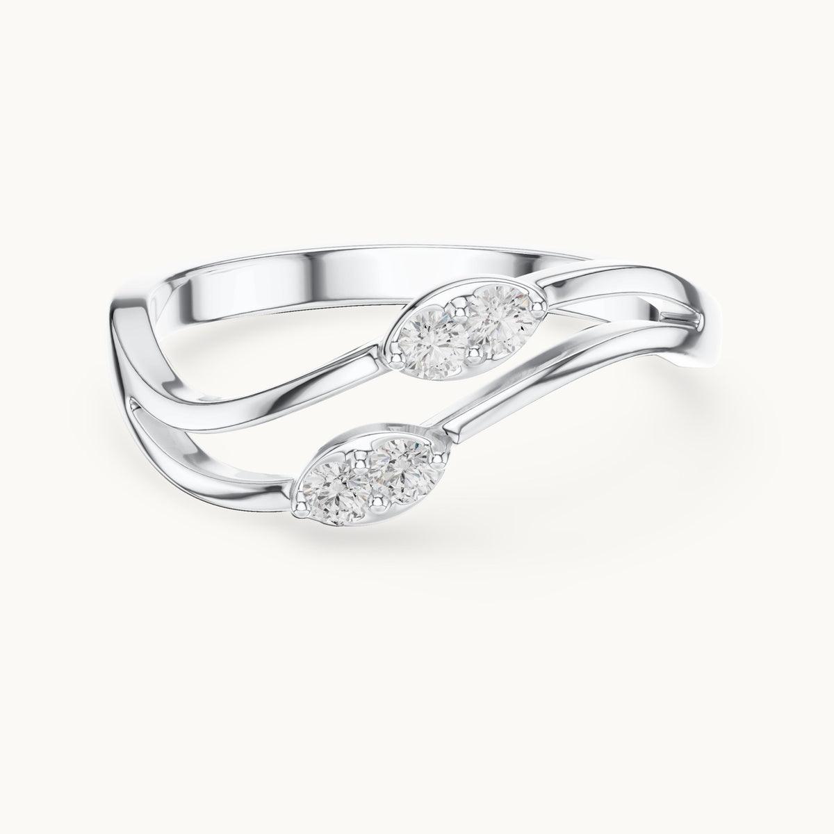 Round lab-grown diamond twin leaf split shank ring in white gold, 0.14 CT TW, view 4