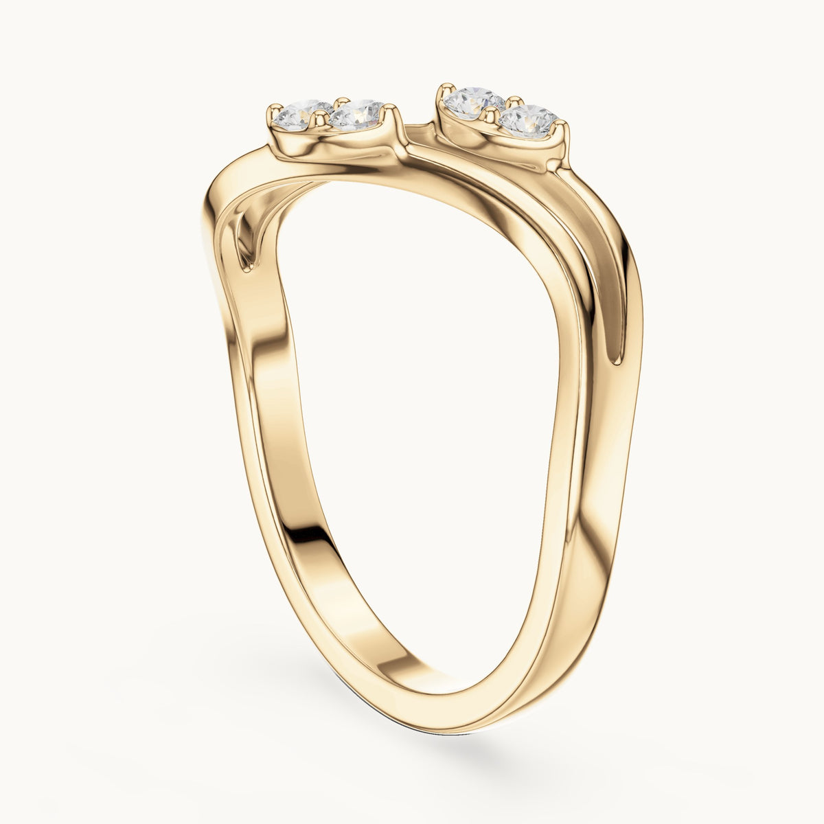 Round lab-grown diamond twin leaf split shank ring in yellow gold, 0.14 CT TW, view 1