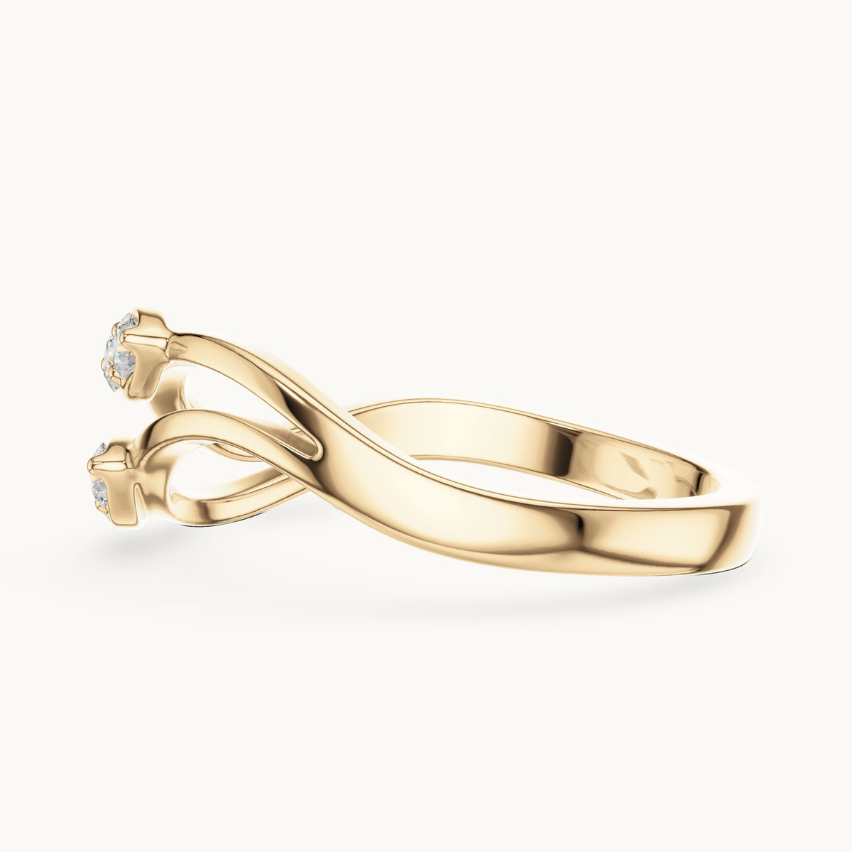 Round lab-grown diamond twin leaf split shank ring in yellow gold, 0.14 CT TW, view 3