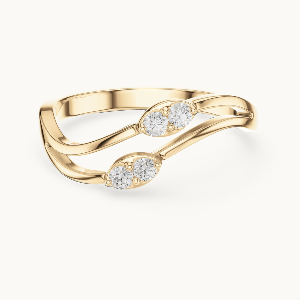 Round lab-grown diamond twin leaf split shank ring in yellow gold, 0.14 CT TW, view 4