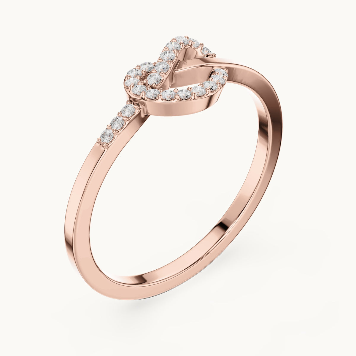 Round lab-grown diamond love knot pavé ring in rose gold, 0.10 CT TW, view 2