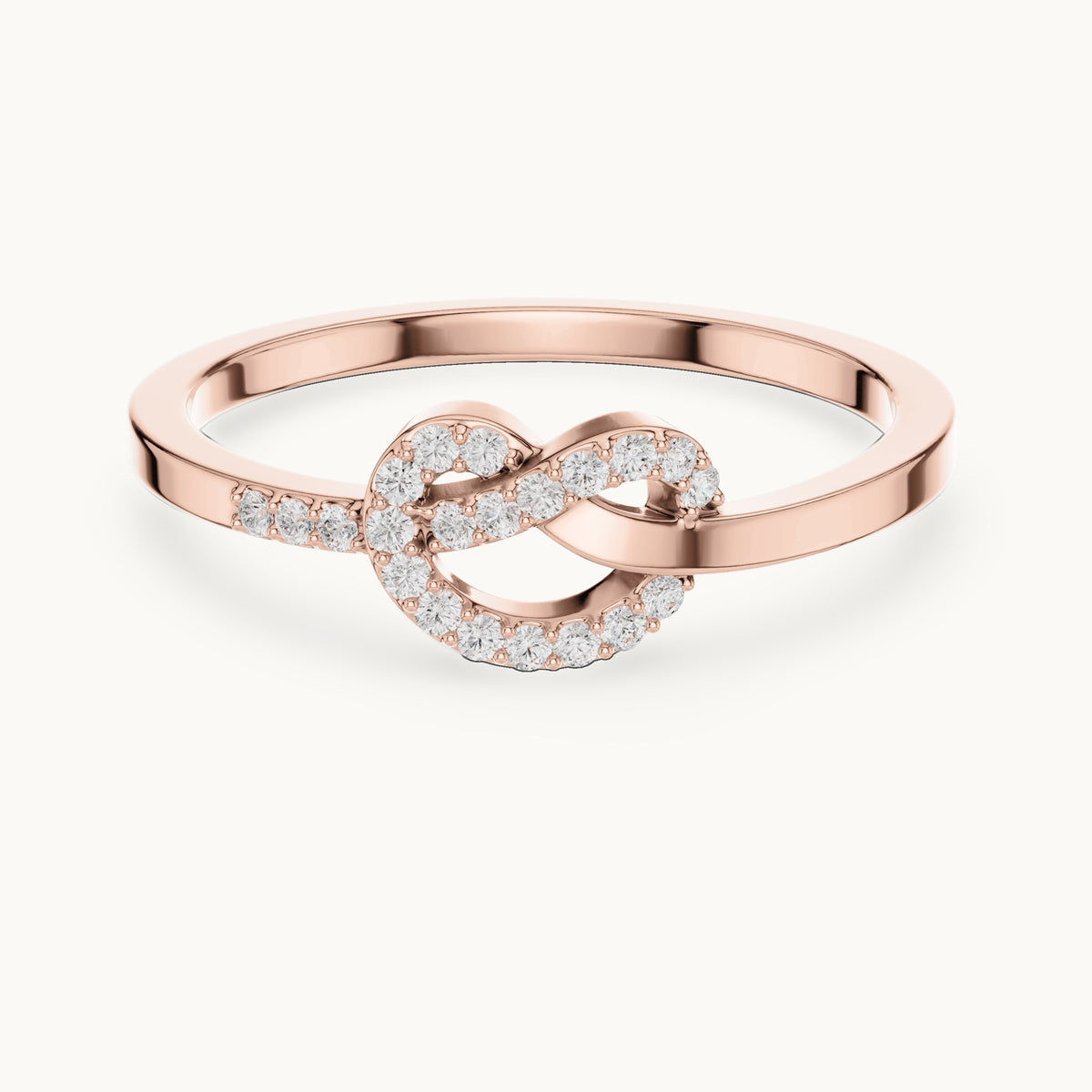 Round lab-grown diamond love knot pavé ring in rose gold, 0.10 CT TW, view 4