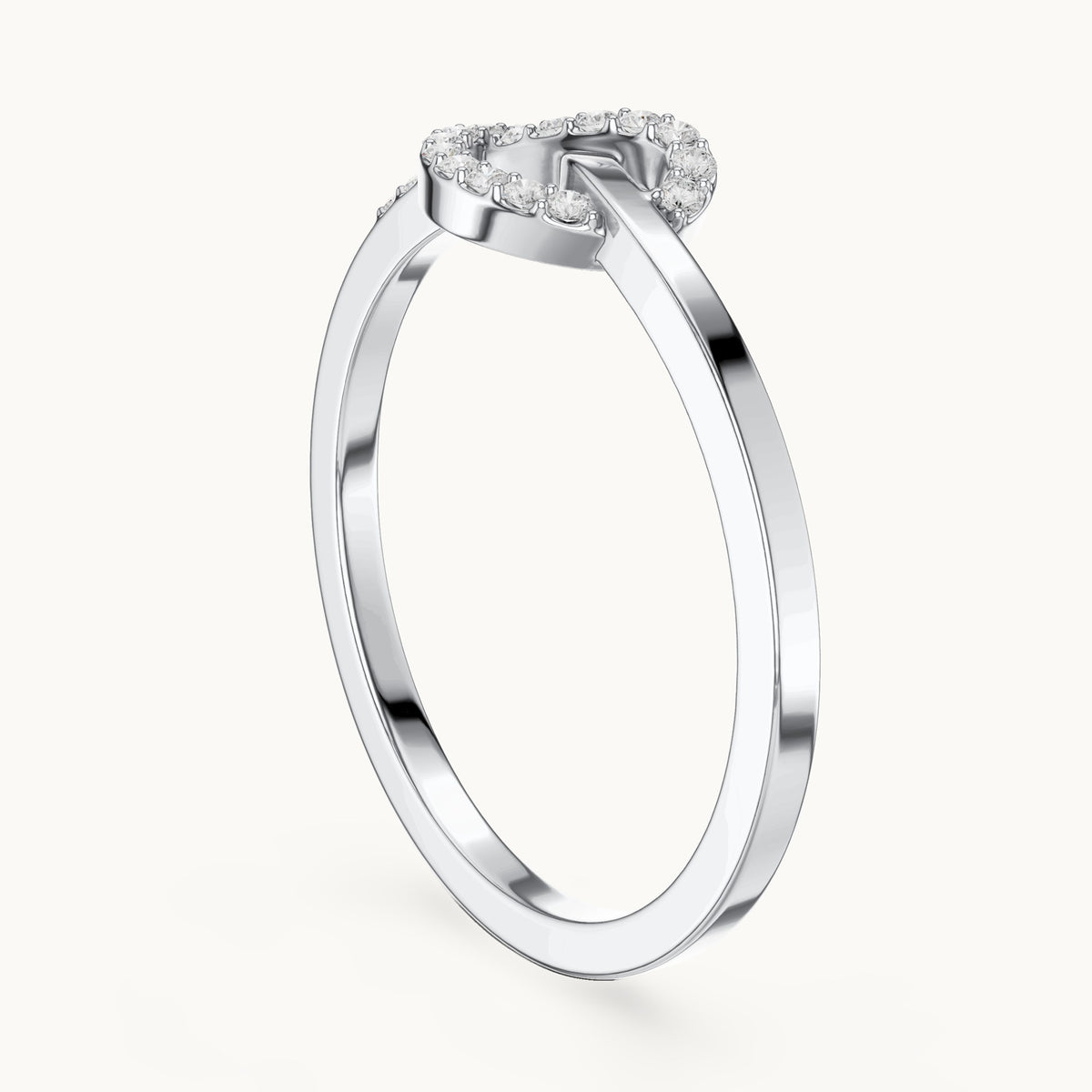 Round lab-grown diamond love knot pavé ring in white gold, 0.10 CT TW, view 1