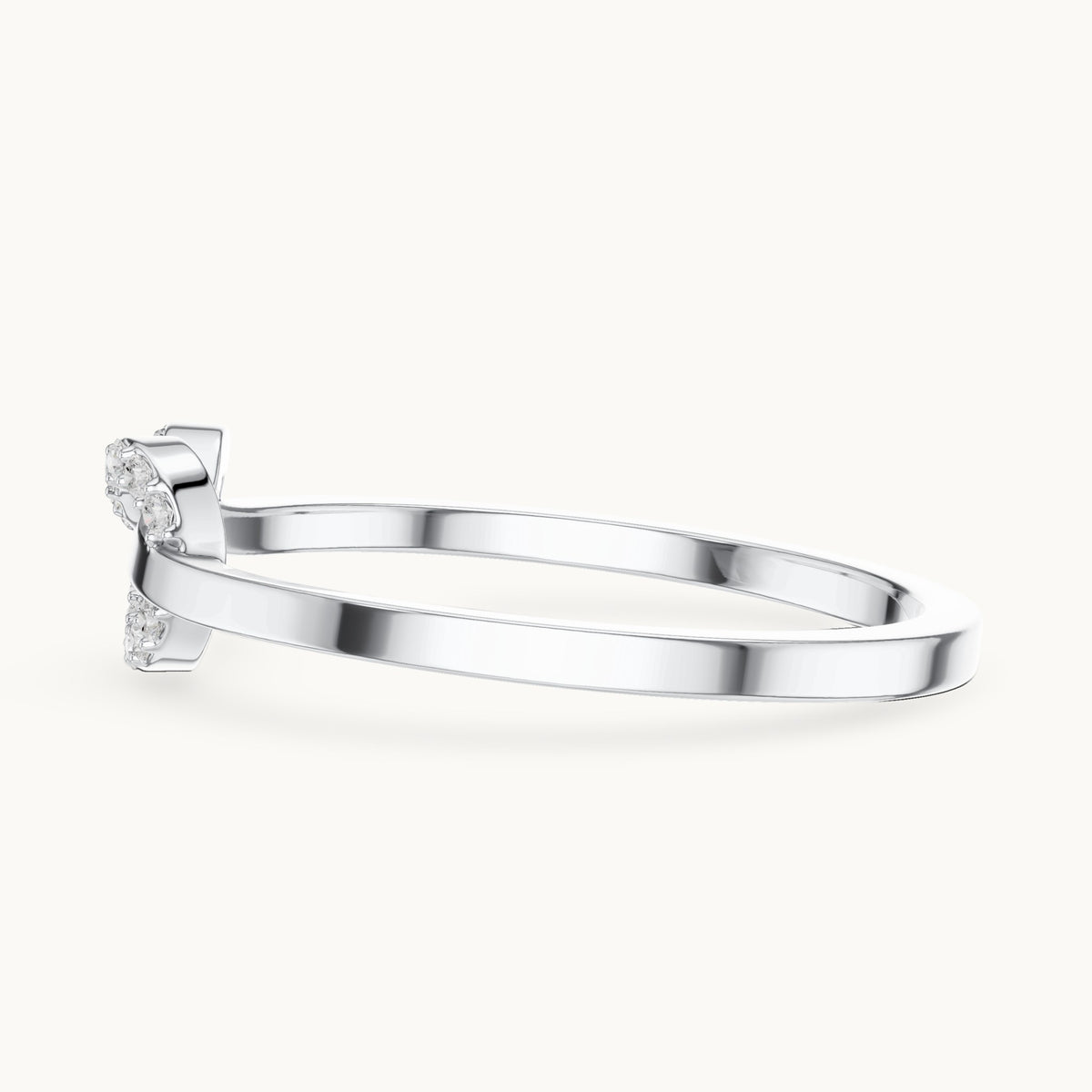 Round lab-grown diamond love knot pavé ring in white gold, 0.10 CT TW, view 3