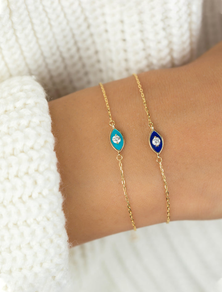 18K GOLD DIAMOND ENAMEL EVIL EYE BRACELET