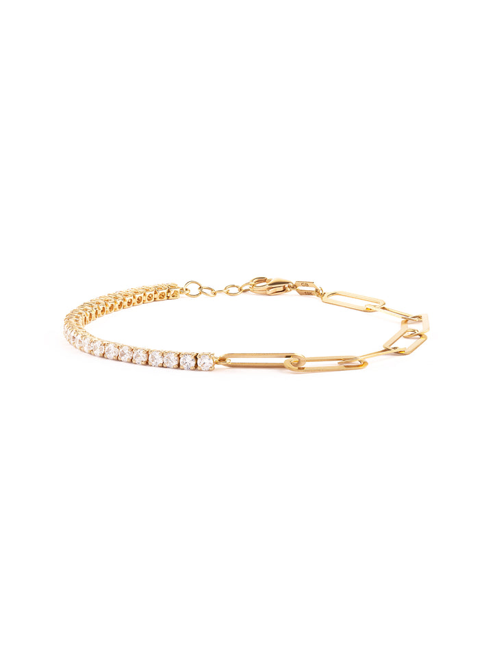 18K GOLD HALF DIAMOND TENNIS HALF PAPERCLIP BRACELET