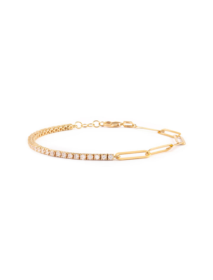 18K GOLD HALF DIAMOND TENNIS HALF PAPERCLIP BRACELET