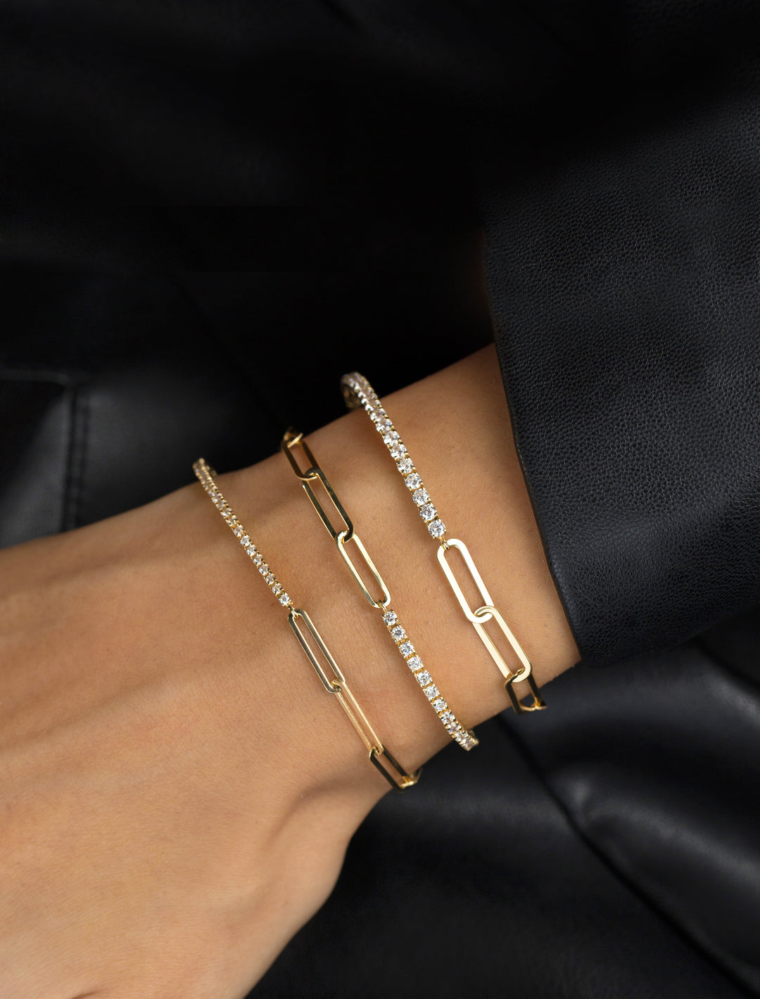 18K GOLD HALF DIAMOND TENNIS HALF PAPERCLIP BRACELET