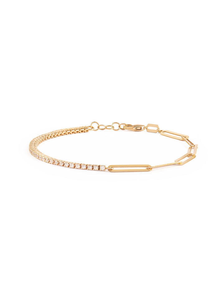 18K GOLD HALF DIAMOND TENNIS HALF PAPERCLIP BRACELET