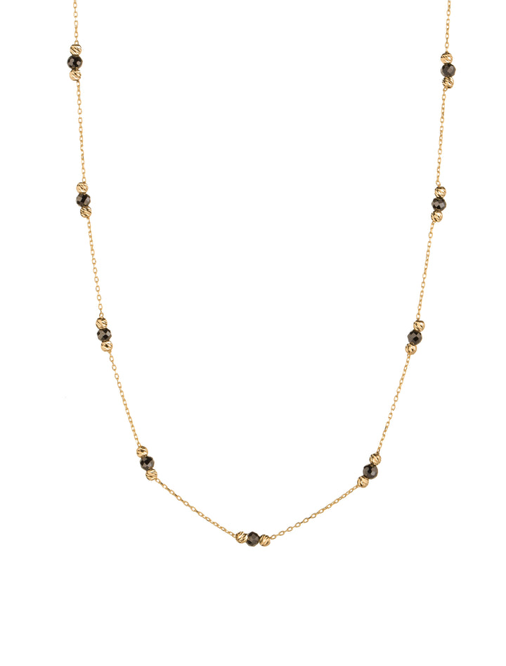 18K GOLD BLACK ONYX BEADS NECKLACE