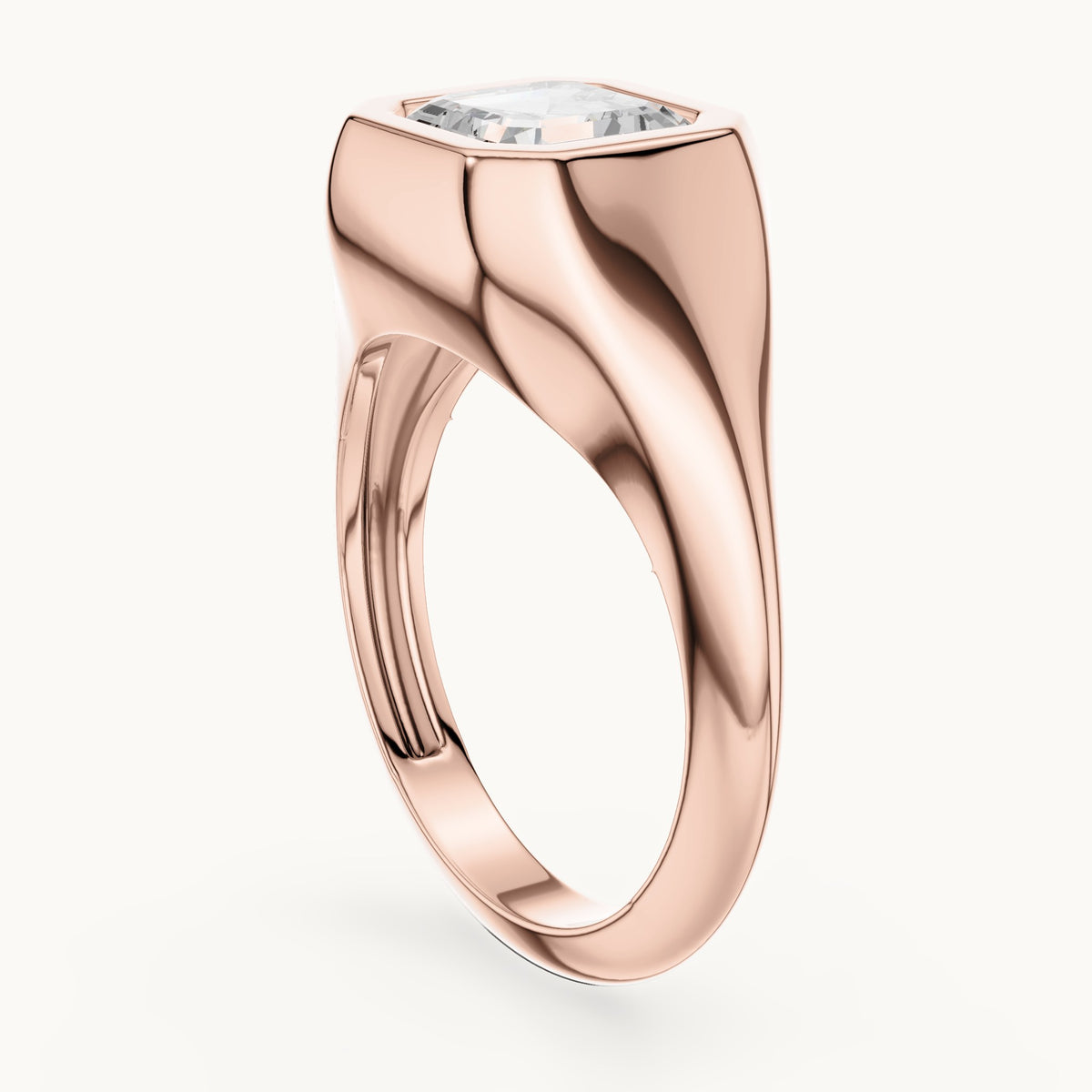Asscher-cut lab-grown diamond bezel signet ring in rose gold, 2.00 CT TW, view 1