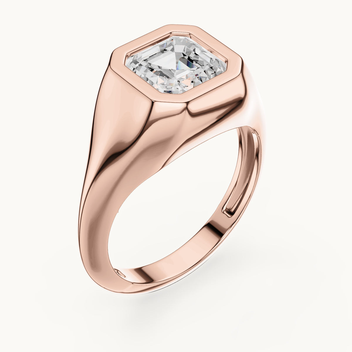 Asscher-cut lab-grown diamond bezel signet ring in rose gold, 2.00 CT TW, view 2