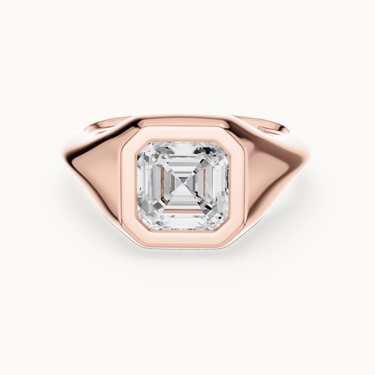 Asscher-cut lab-grown diamond bezel signet ring in rose gold, 2.00 CT TW, view 4