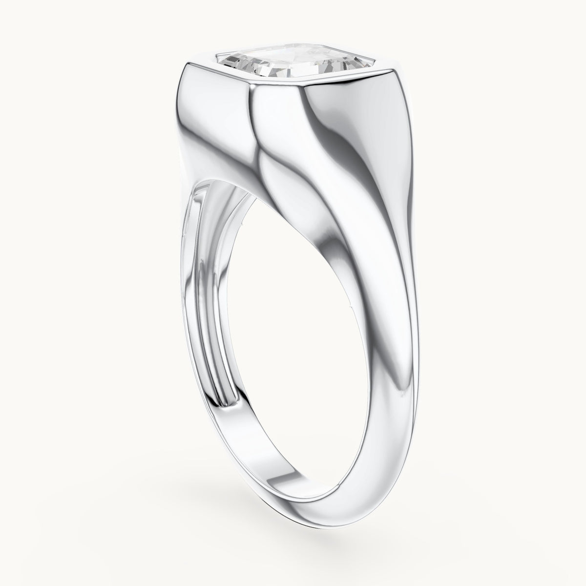 Asscher-cut lab-grown diamond bezel signet ring in white gold, 2.00 CT TW, view 1