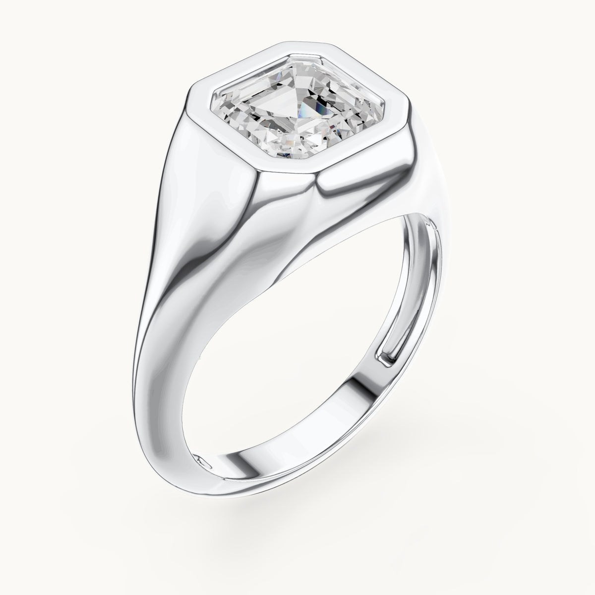 Asscher-cut lab-grown diamond bezel signet ring in white gold, 2.00 CT TW, view 2